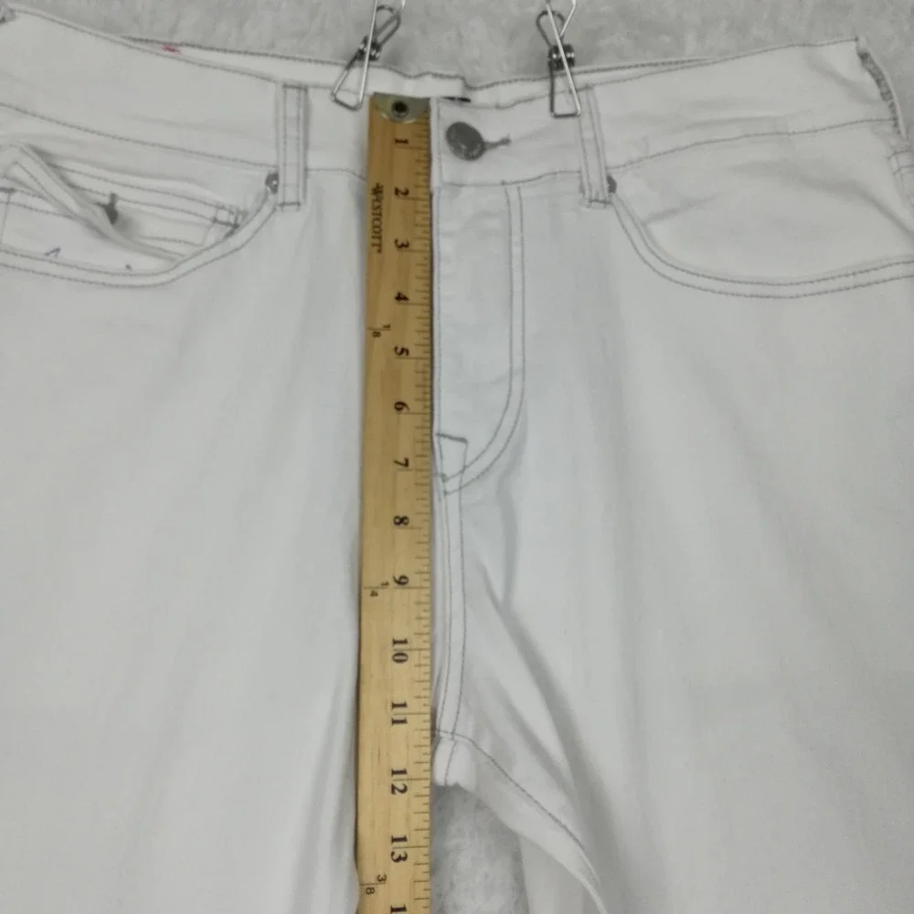 True Religion Mens Jeans Geno Slim Straight Optic White Denim Single Needle 32